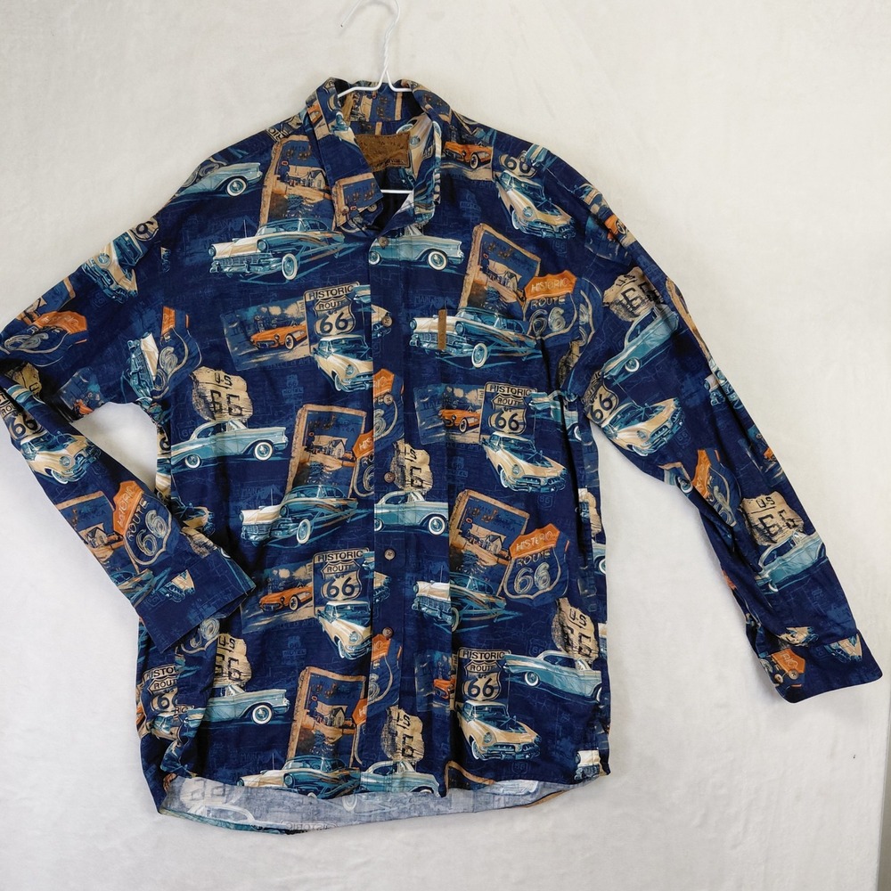 Clearwater Outfitters Mens Route 66 Classic Car Print Cotton Button Down Shirt L